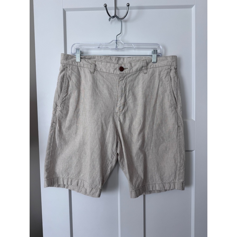 Tommy Bahama Mens 35 Linen Cotton Ticking Stripe Shorts Beige beach costal